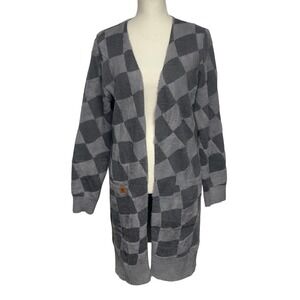 Simply Southern Gray Plaid Open Front Cardigan Sweater Women's M